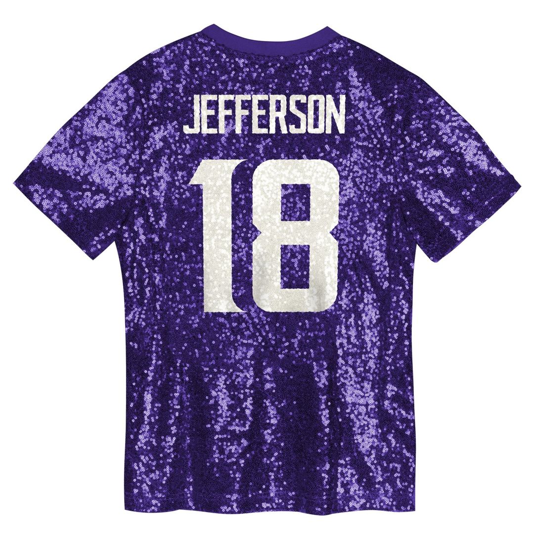 Justin Jefferson Minnesota Vikings Girls Youth Sequin V-Neck Fashion Jersey - Purple