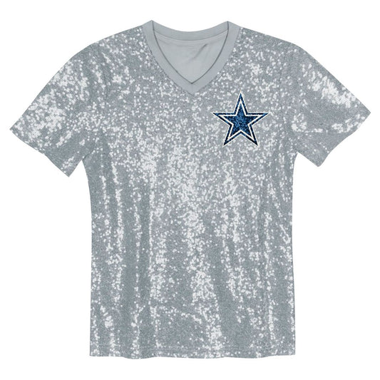 CeeDee Lamb Dallas Cowboys Girls Youth Sequin V-Neck Fashion Jersey - Silver