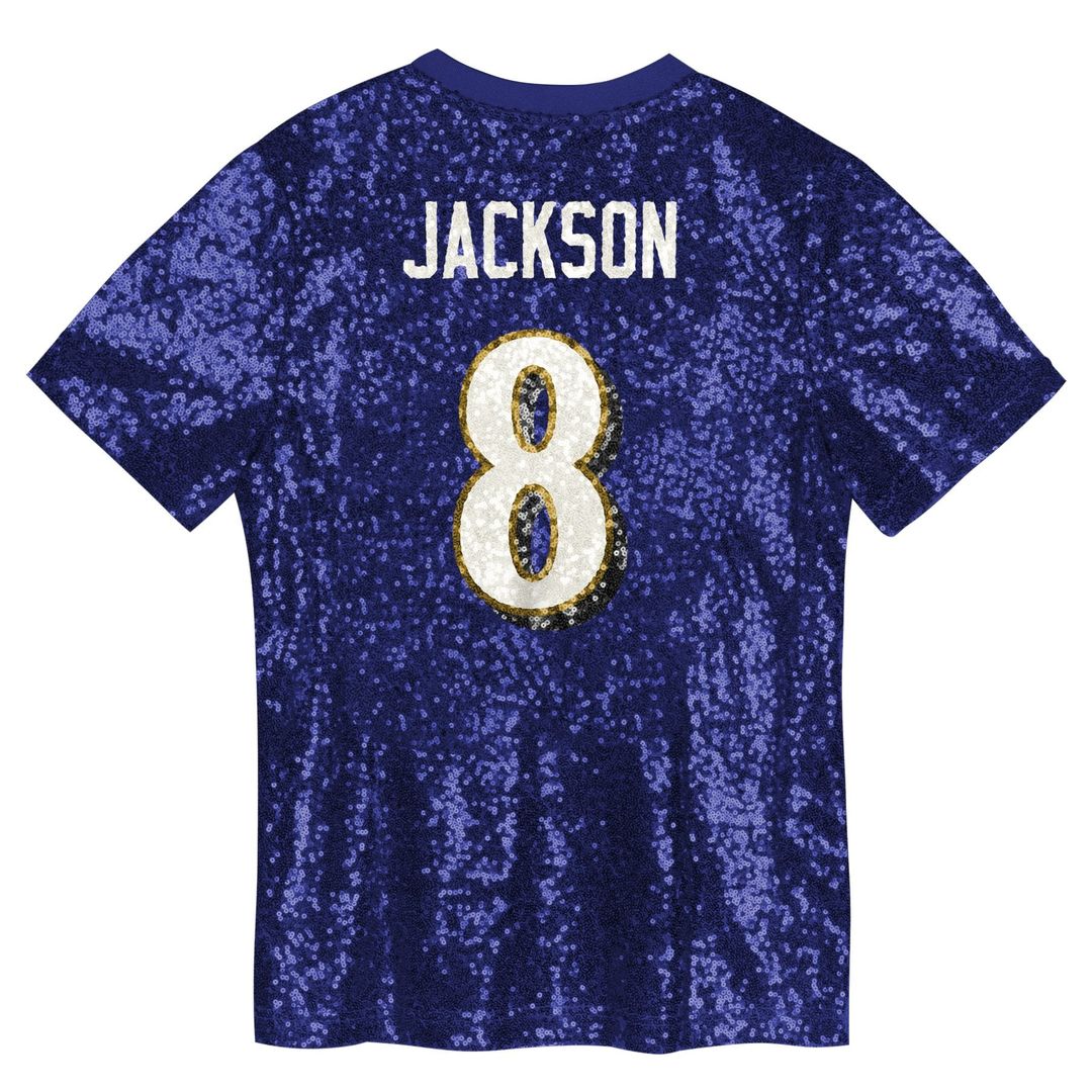 Lamar Jackson Baltimore Ravens Girls Youth Sequin V-Neck Fashion Jersey - Purple