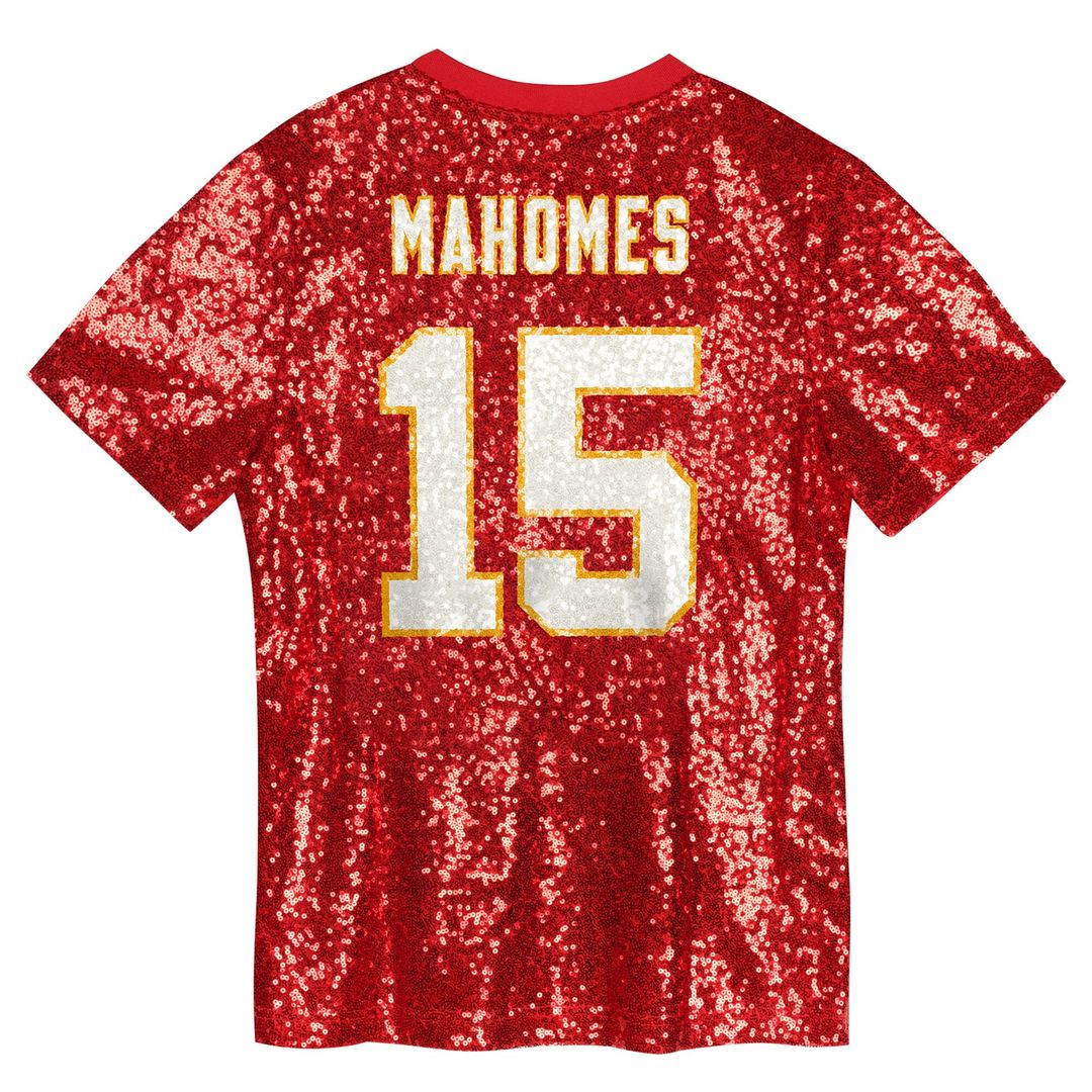 Patrick Mahomes Kansas City Chiefs Girls Youth Sequin V-Neck Fashion Jersey - Red