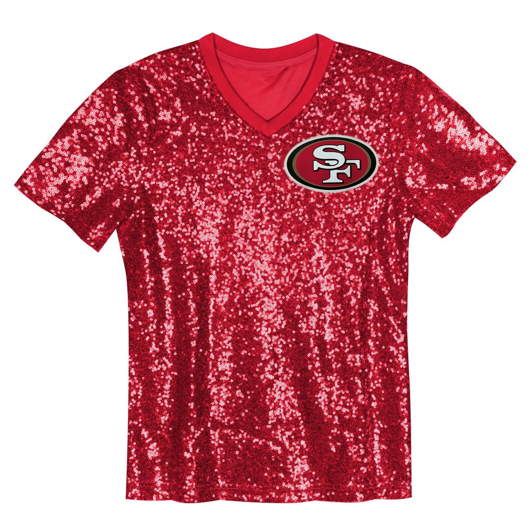 Christian McCaffrey San Francisco 49ers Girls Youth Sequin V-Neck Fashion Jersey - Scarlet