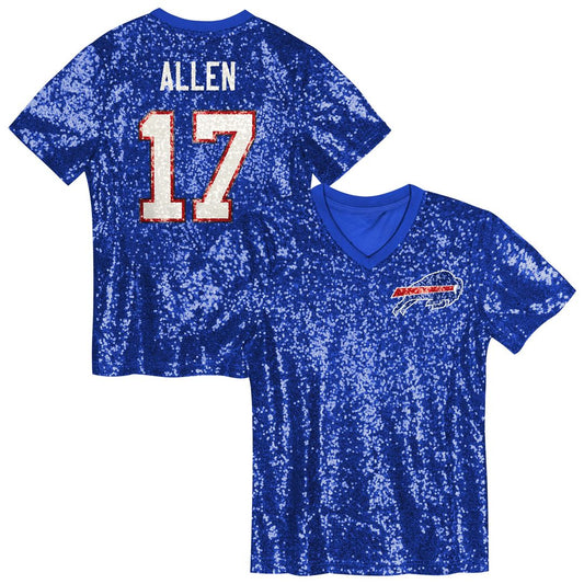 Josh Allen Buffalo Bills Girls Youth Sequin V-Neck Fashion Jersey - Royal