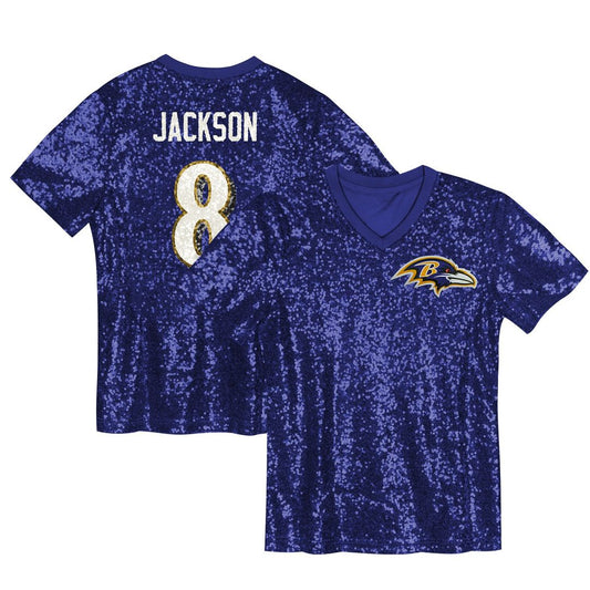 Lamar Jackson Baltimore Ravens Girls Youth Sequin V-Neck Fashion Jersey - Purple