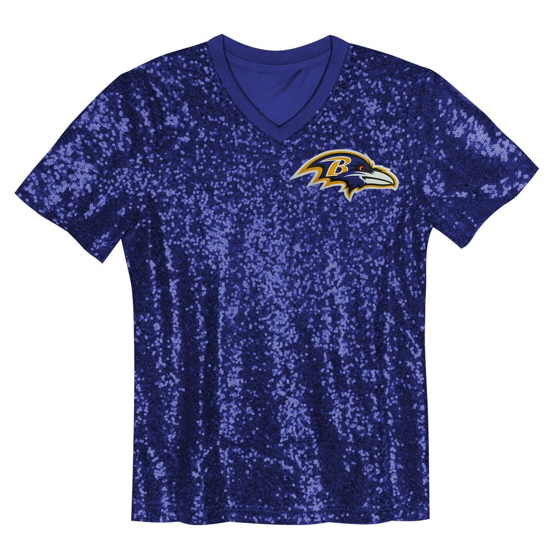 Lamar Jackson Baltimore Ravens Girls Youth Sequin V-Neck Fashion Jersey - Purple