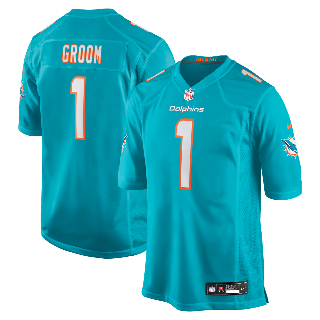 Number 1 Groom Miami Dolphins Nike Game Jersey - Aqua