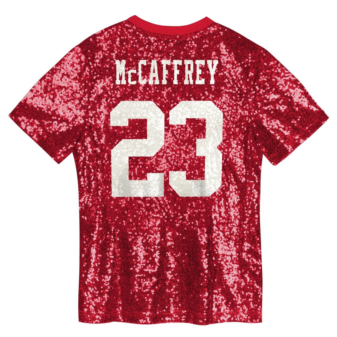 Christian McCaffrey San Francisco 49ers Girls Youth Sequin V-Neck Fashion Jersey - Scarlet