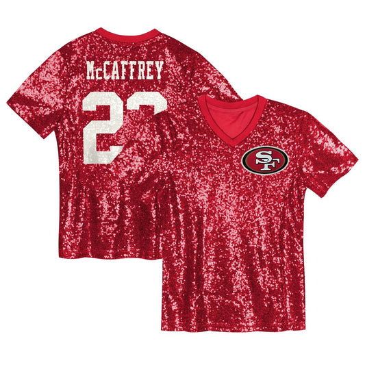 Christian McCaffrey San Francisco 49ers Girls Youth Sequin V-Neck Fashion Jersey - Scarlet