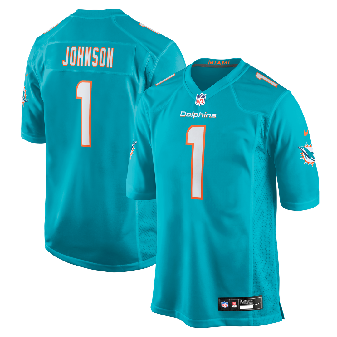 Chris Johnson Miami Dolphins Nike 2026 NFL Draft First Round Pick No. 27 Team Game Jersey - Aqua