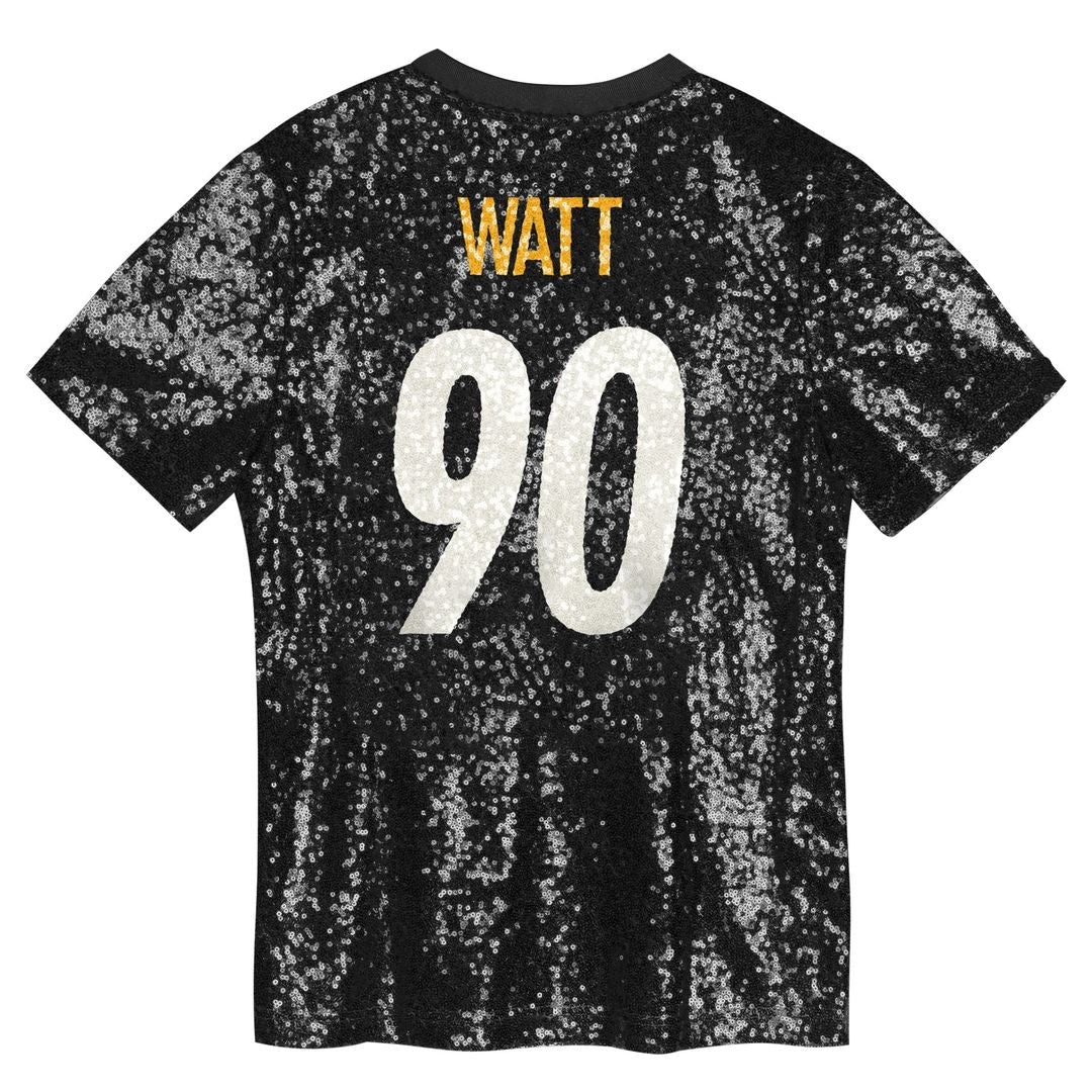 T.J. Watt Pittsburgh Steelers Girls Youth Sequin V-Neck Fashion Jersey - Black
