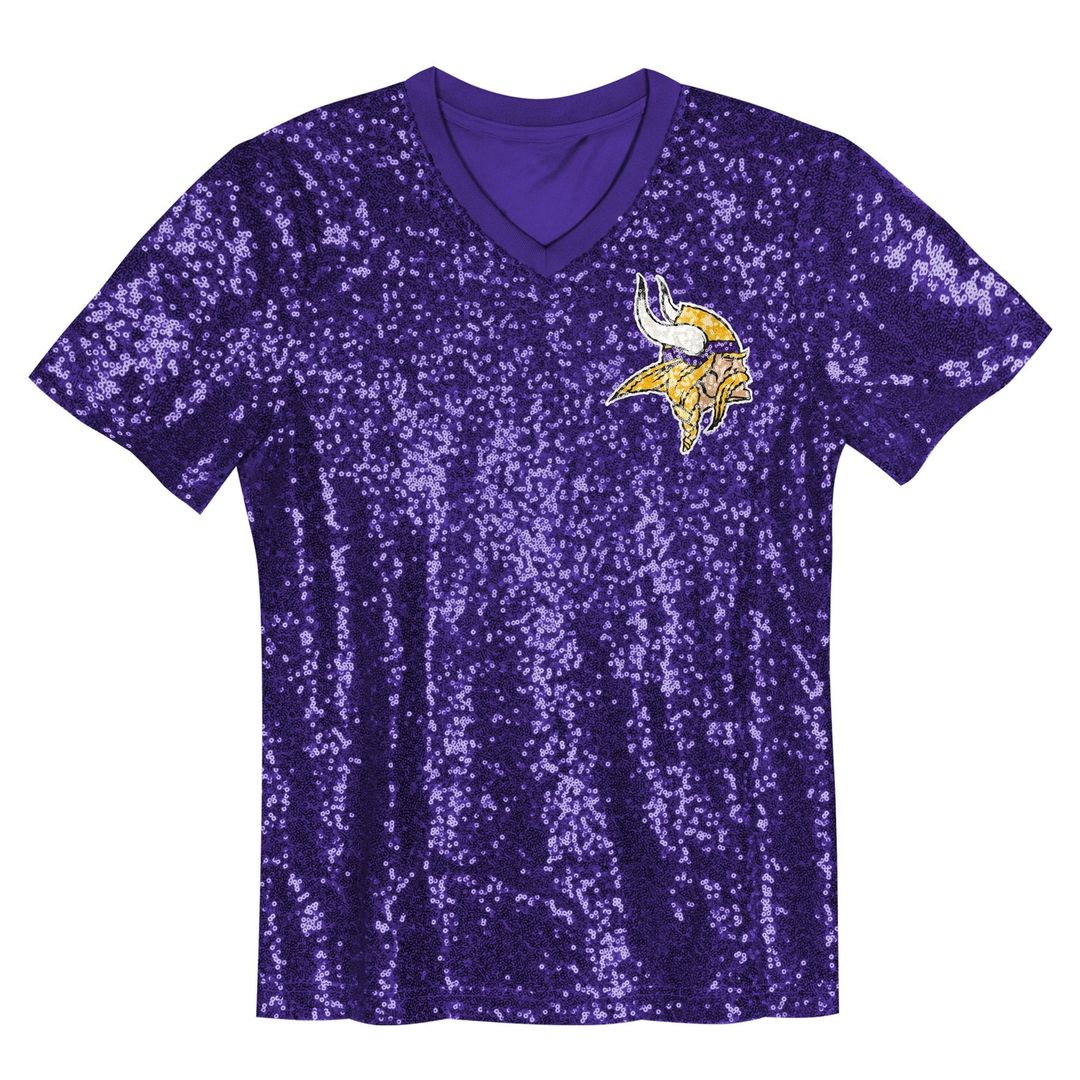 Justin Jefferson Minnesota Vikings Girls Youth Sequin V-Neck Fashion Jersey - Purple