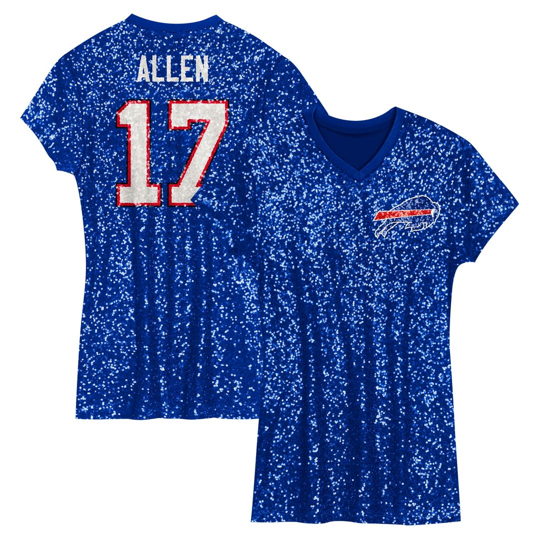 Josh Allen Buffalo Bills Girls Youth Sequin Player Name & Number V-Neck Dress - Royal