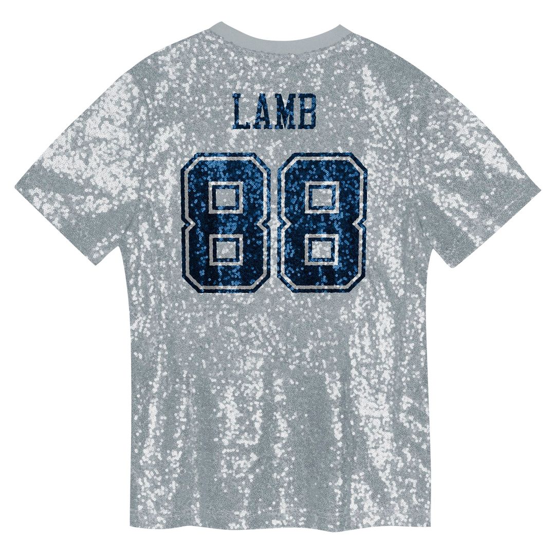 CeeDee Lamb Dallas Cowboys Girls Youth Sequin V-Neck Fashion Jersey - Silver