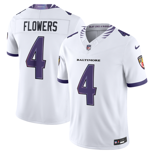 Zay Flowers Baltimore Ravens Nike Vapor F.U.S.E. Stitched Limited Jersey - White